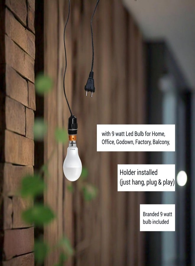 doctorspare Hanging Light Holder Pendant Ceiling Lamp with Branded 9W B22 LED Bulb & 6ft Wire- Perfect for Home, Balcony, Office, Godown | Hanging Holder Light with LED Bulb Plug-n-Wire (with 9w LED bulb) - Image 3